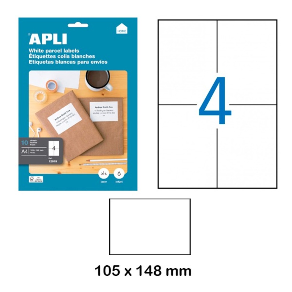 paq. 10f etiquetes 105x148 blanc apli
