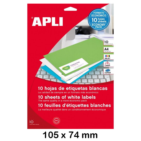 paq. 10h. etiquetas 105 x74 blanca apli