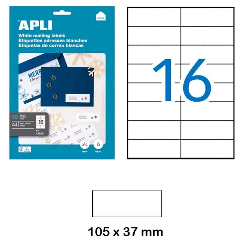 paq. 10f etiquetes 105x37 blanc apli