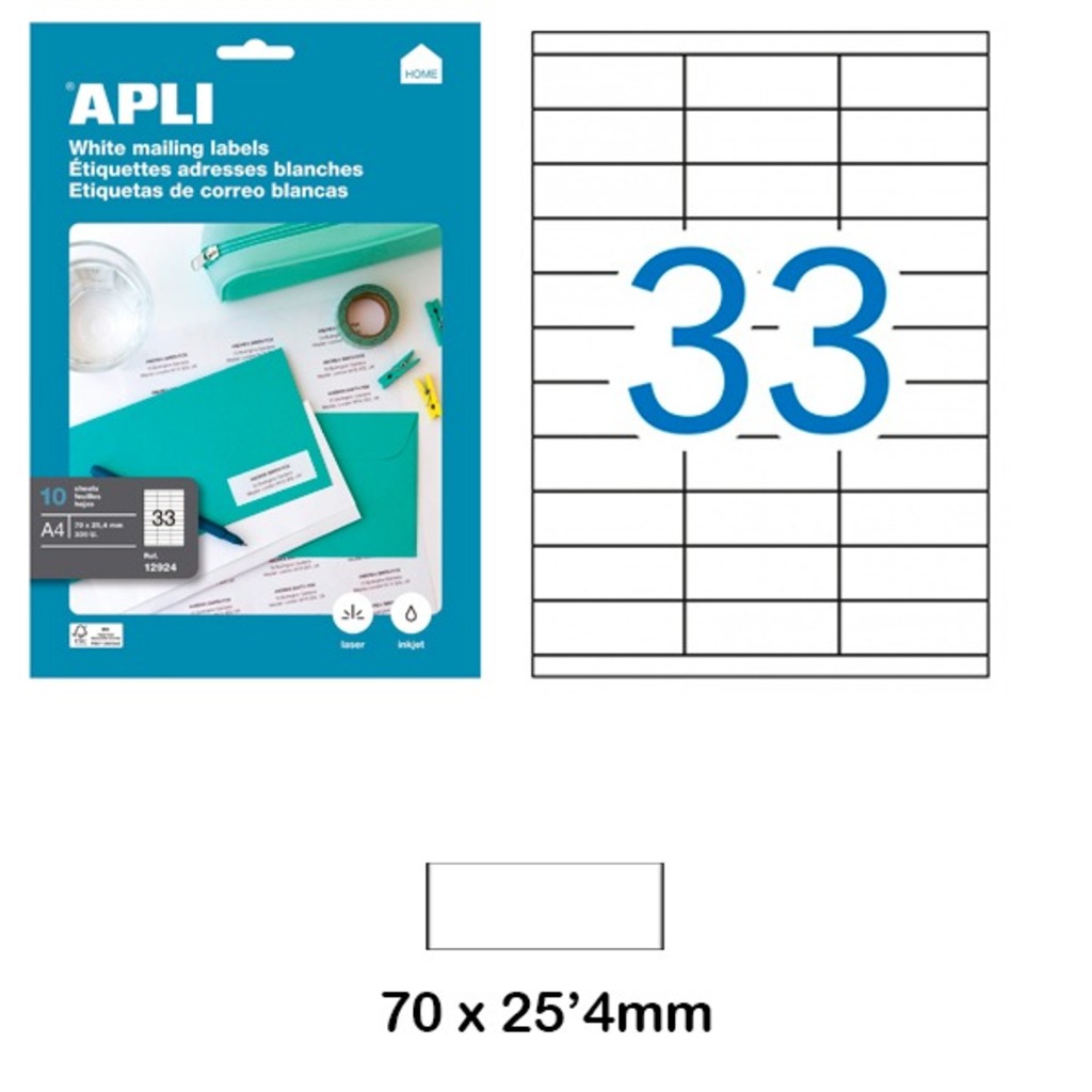 paq. 10f etiquetes 70x25'4cm blanc apli
