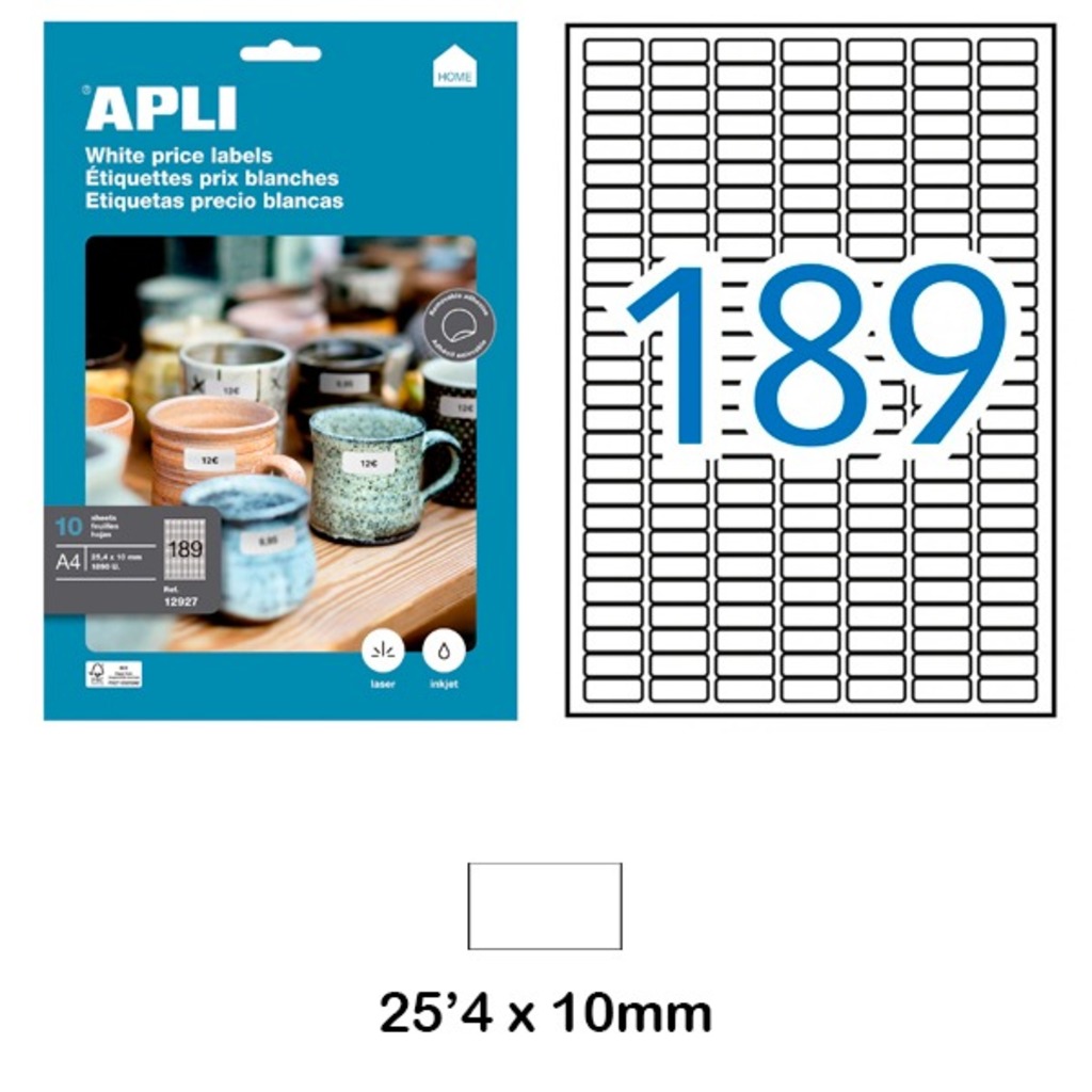 paq. 10f etiquetes 25.4x10.10 blanc apli