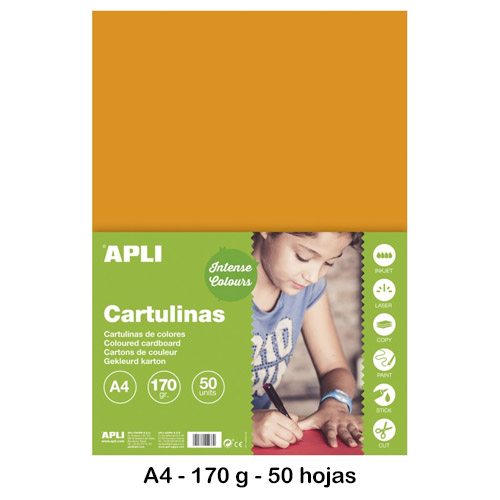 cartulina a4 170 gr paq 50 hojas naranja