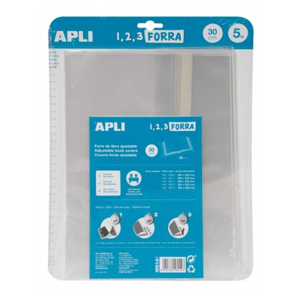 pack 5 fundas pp forralibros apli 30cm
