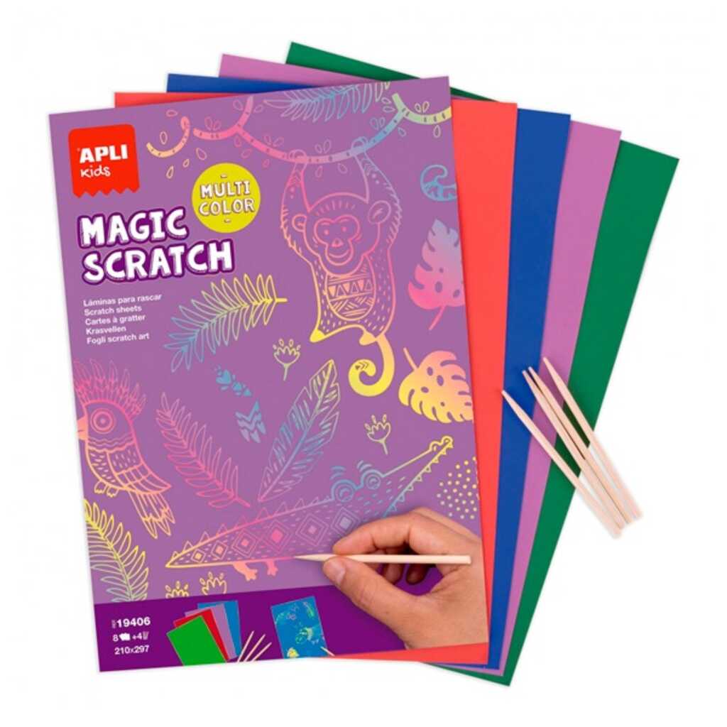 paq 8 laminas lila para rascar + 1 palo