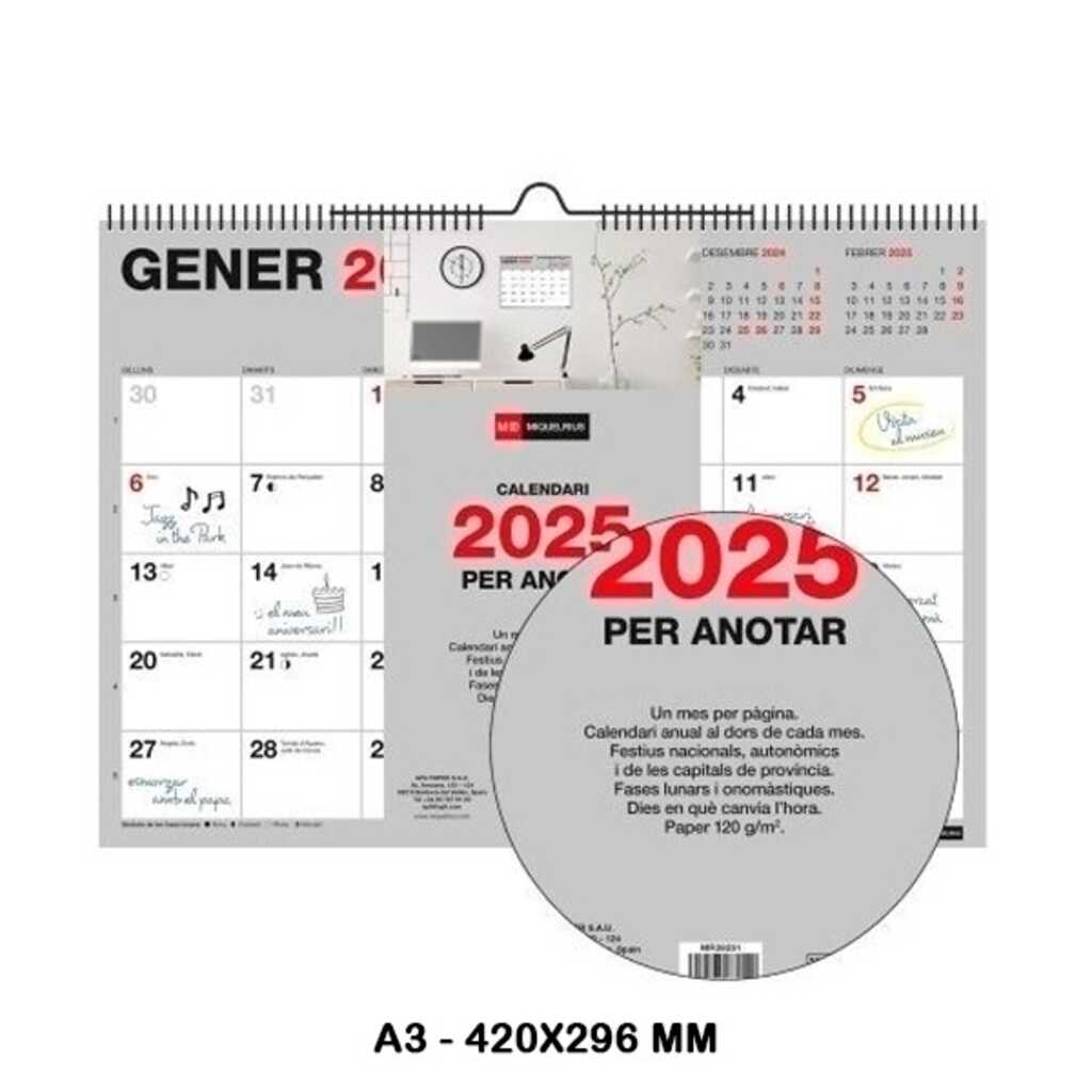 calendari paret a3 escriure basic 2025
