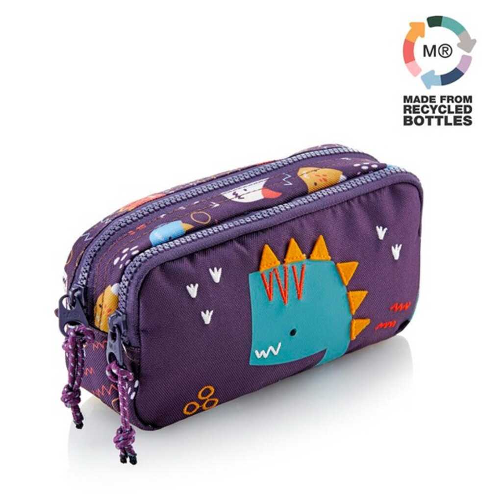 estuche doble rect.recicl. fun dino