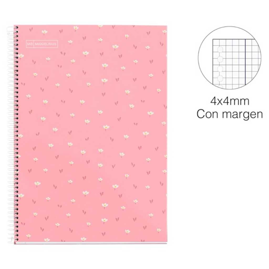 cuaderno esc.fâ§ 80h 4x4 flores rosa