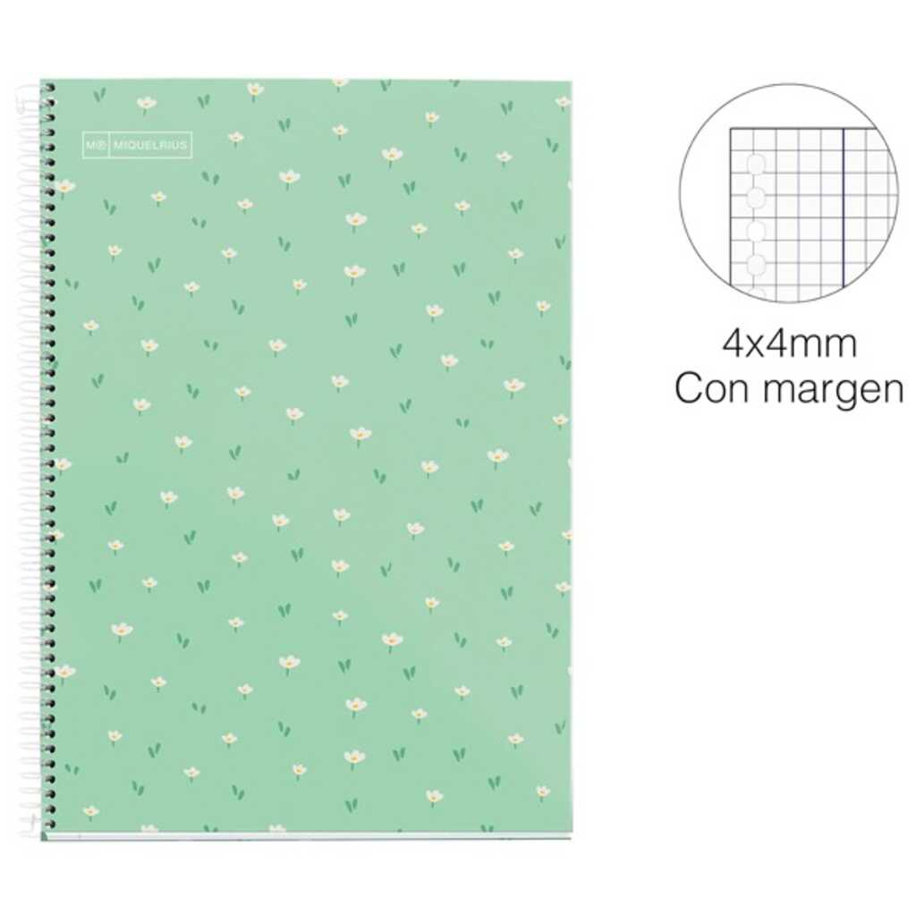 cuaderno esc.fâ§ 80h 4x4 flores verde