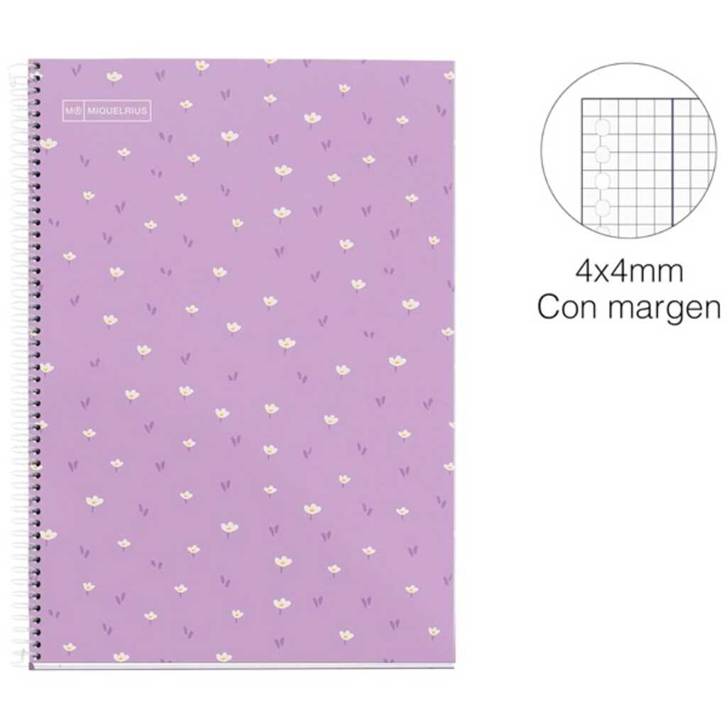 cuaderno esc.fâ§ 80h 4x4 flores violeta