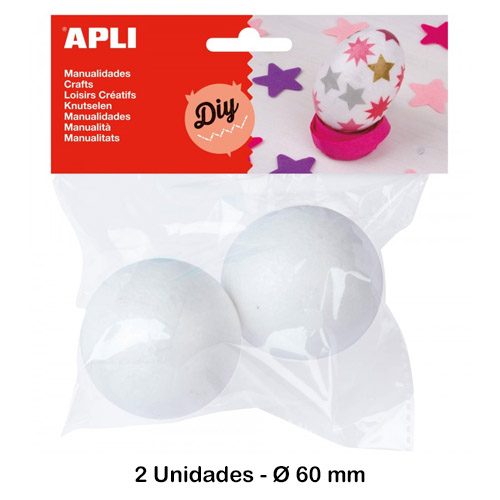 pack 2 bolas porexpan 60mm blancas apli
