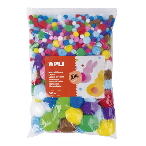 paq. 500 pompones dif. medidas y colores