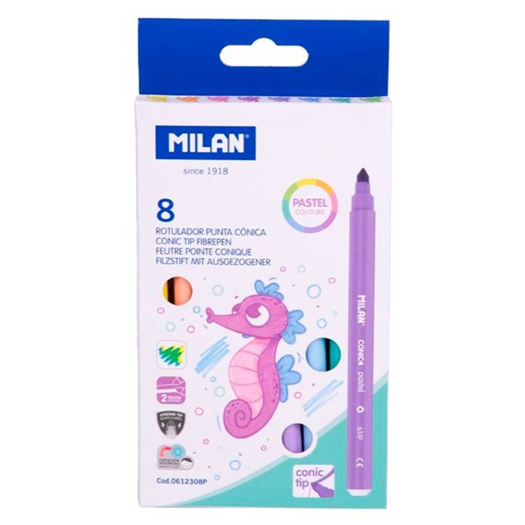 estuche 8 rotuladores pastel punta conic