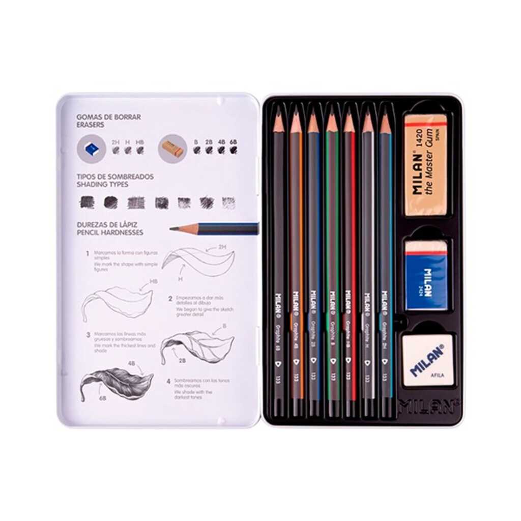 estuche metal 7 lapices grafito+goma+afi