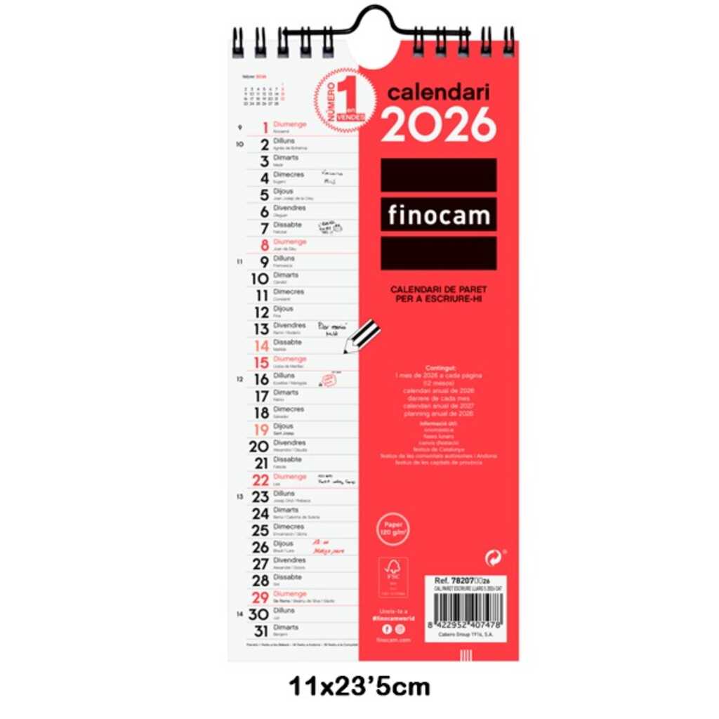 calendari paret escriure llarg s 2026