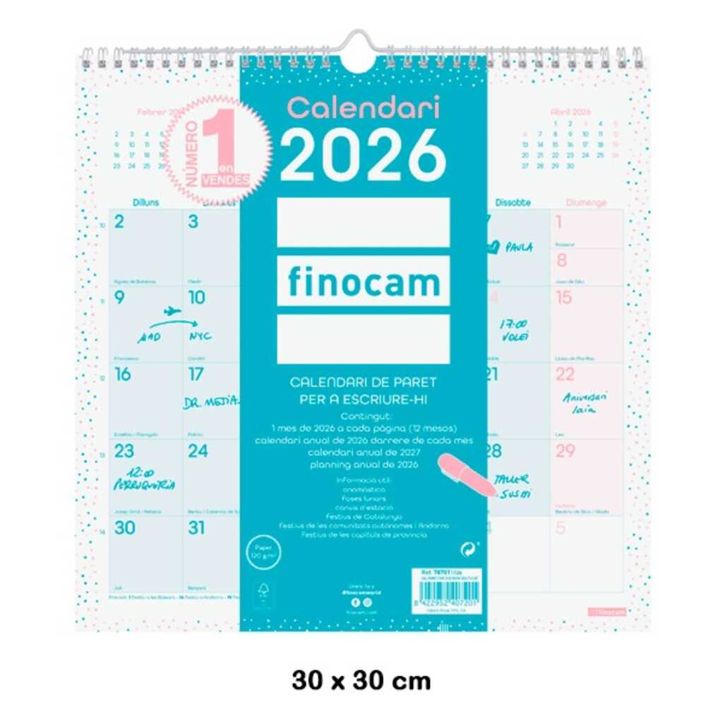 calendari paret chic 30x30 2026 turquesa