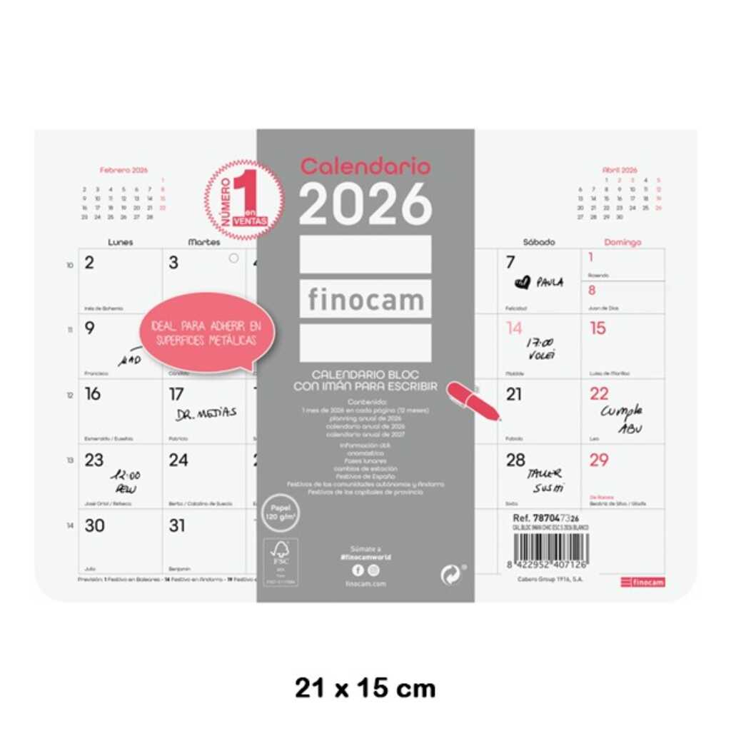 calendari bloc iman chic.s 2026 blanc