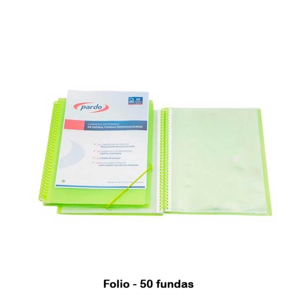 carpeta 50 fundas espiral folio verde