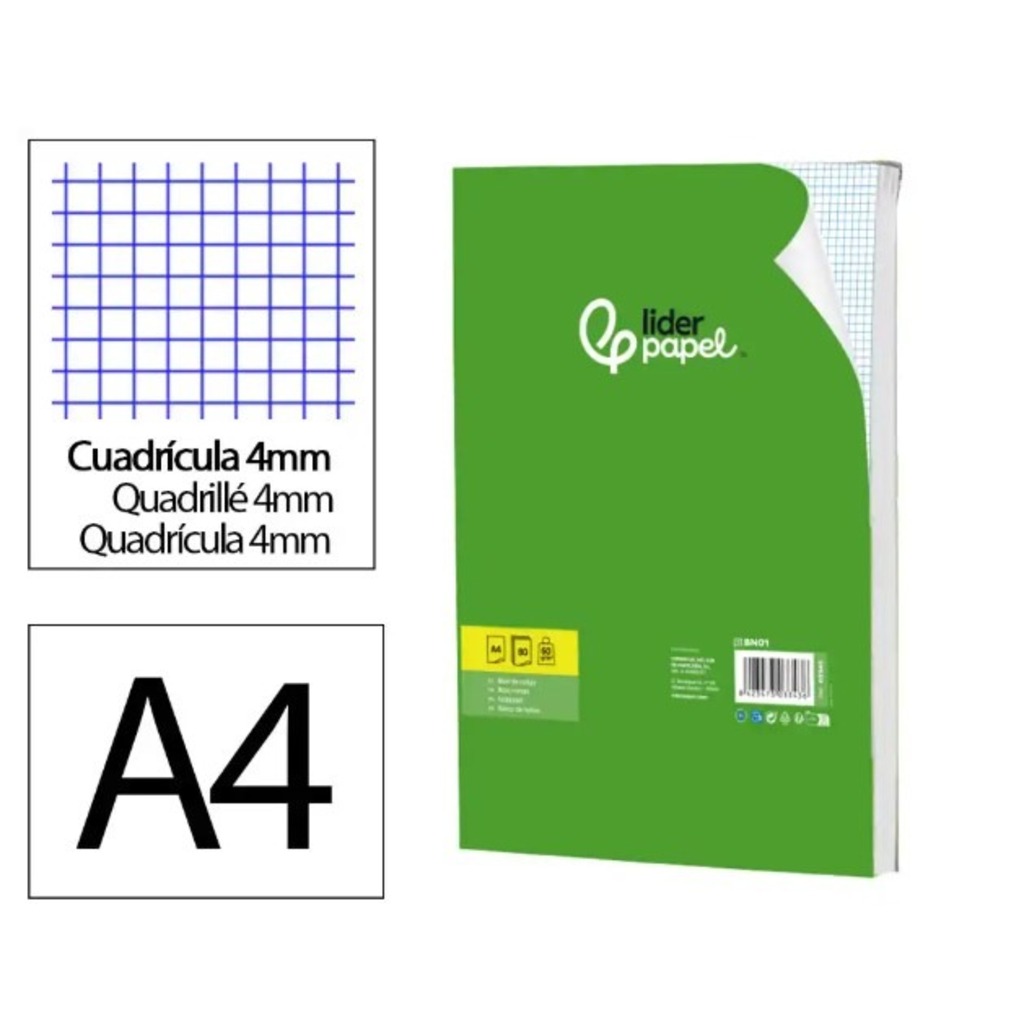 bloc a4 80h 60gr con tapa cuadriculado