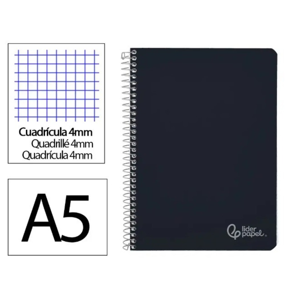 libreta a5 t/d negra 80h 75gr cuad 4x4mm