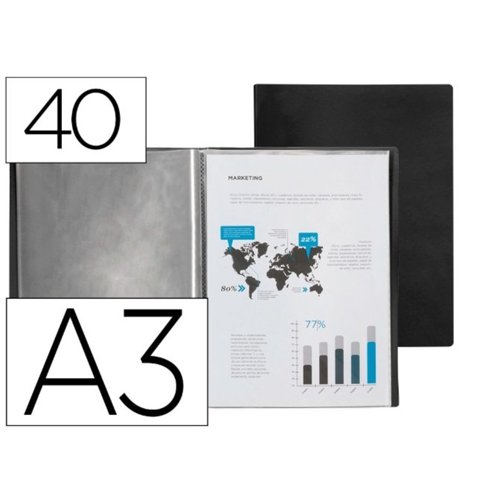 carpeta a3 40fundas liderpapel pp negro