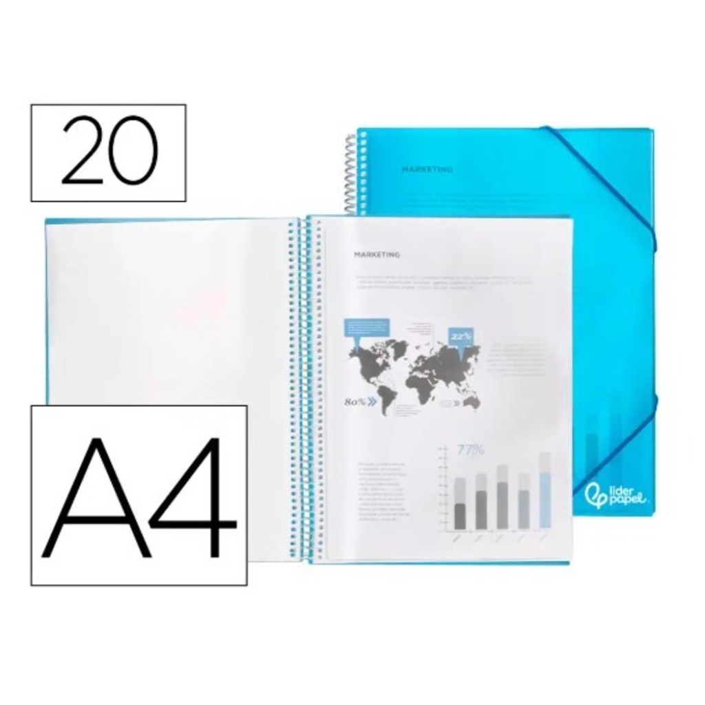 carpeta 20 fundas pp a4 c/espiral azul