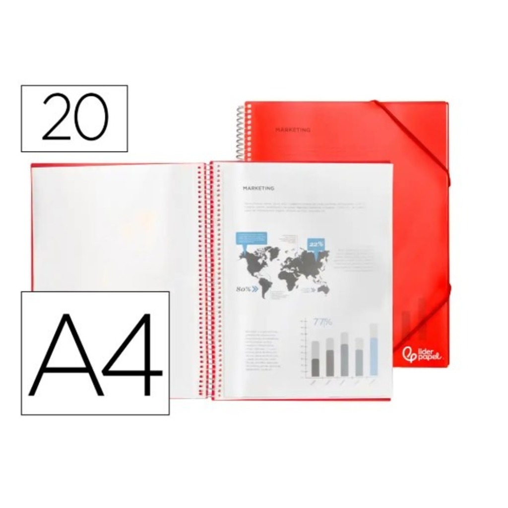 carpeta 20 fundas pp a4 c/espiral roja