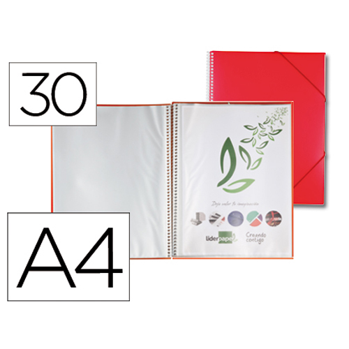 carpeta 30 fundas pp a4 c/espiral roja