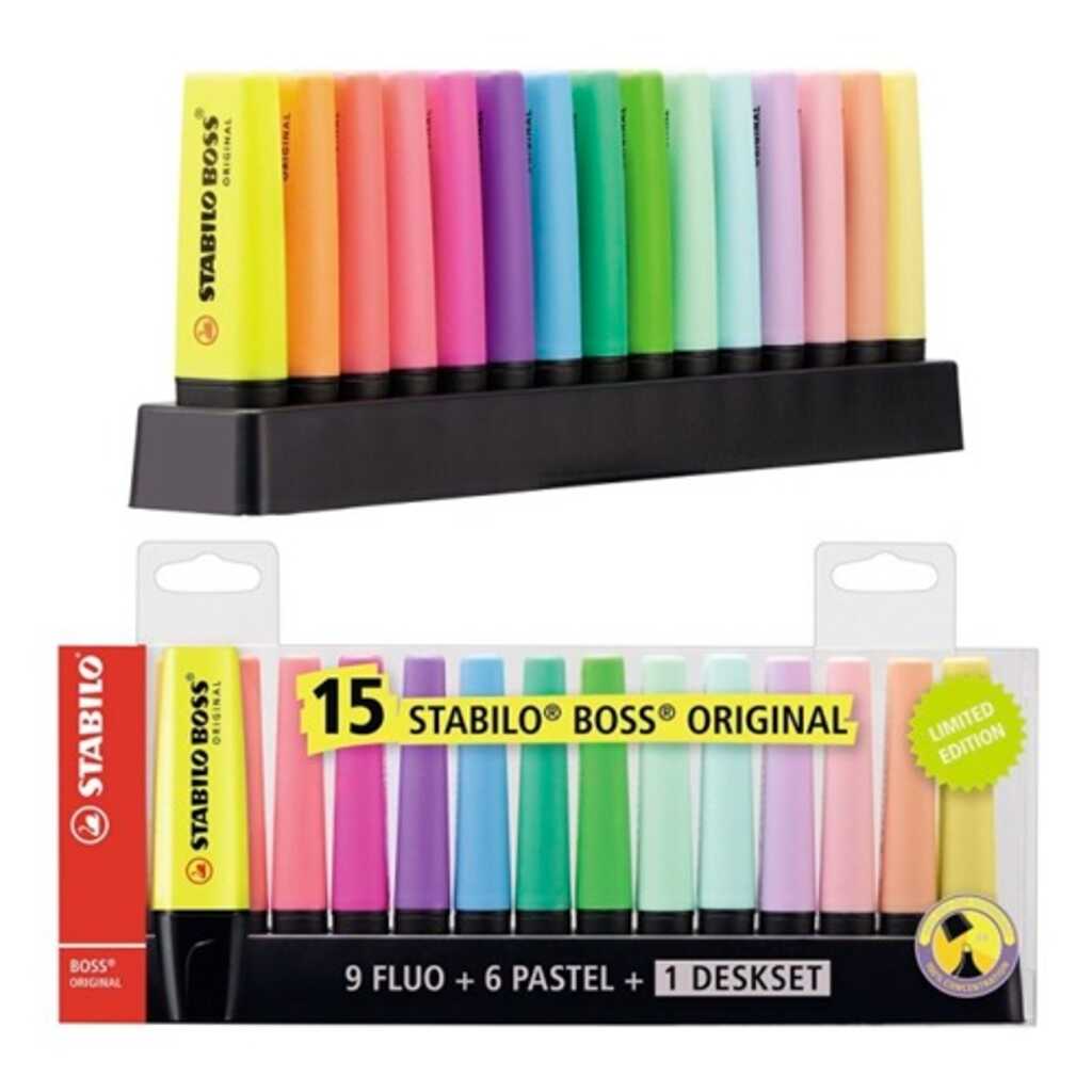 paq 15 rotuladores fluo stabilo variados