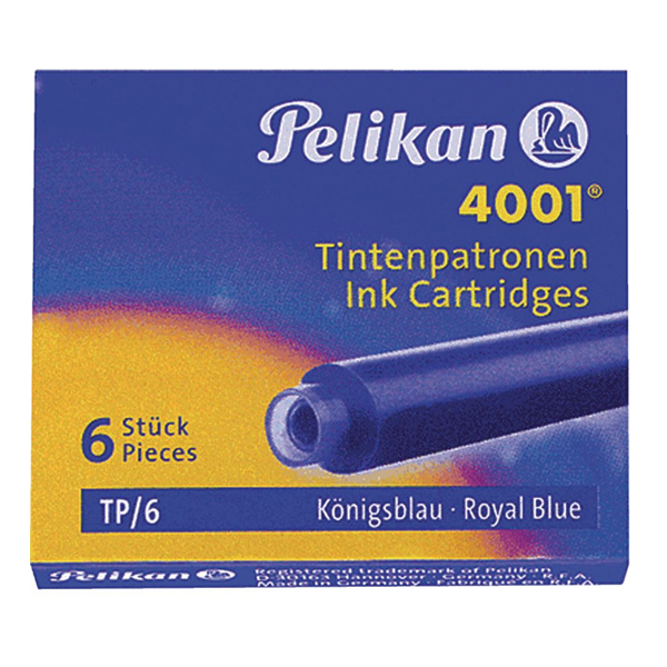 cartucho tinta pluma corto azul c/6uds