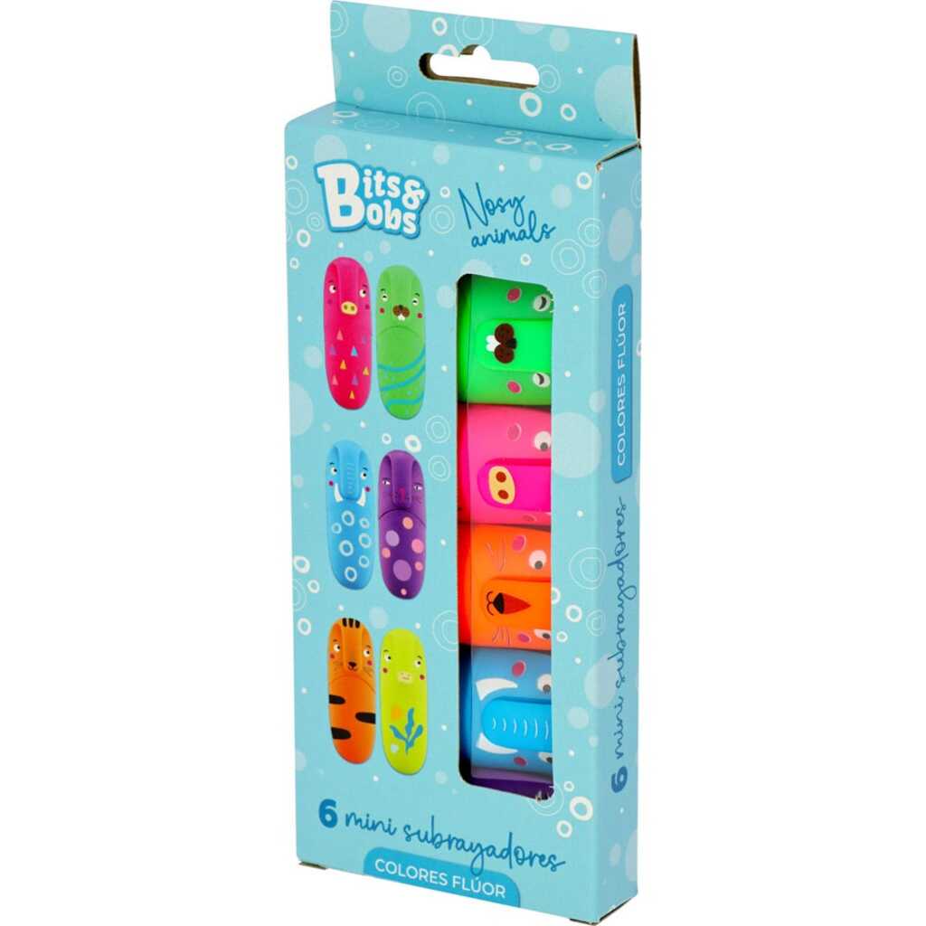 pack 6 minisubrayador fluor nosy animals