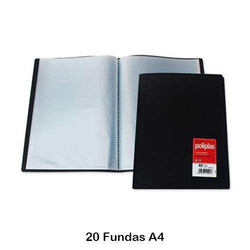 carpeta 20 fundas a4 tapa negra poliplas