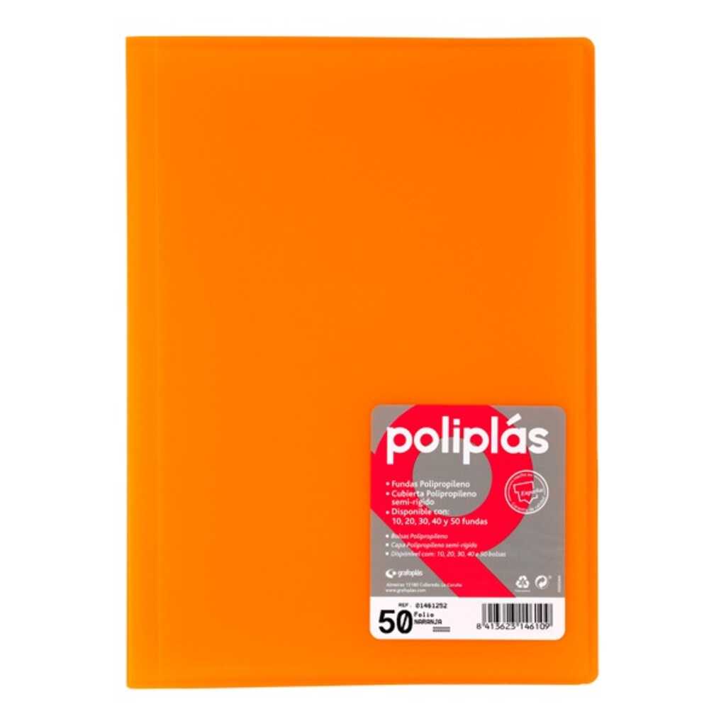 carpeta 50 fundas t. folio tapa naranja