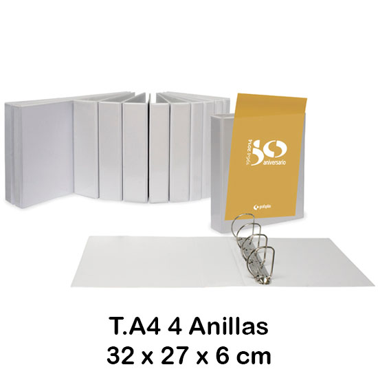 carpeta canguro a4 4 anellas blanca 40mm