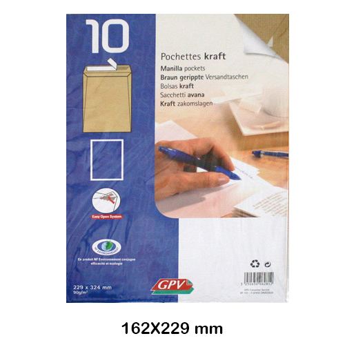 pack. 10 sobres din a5 162x229 kraft