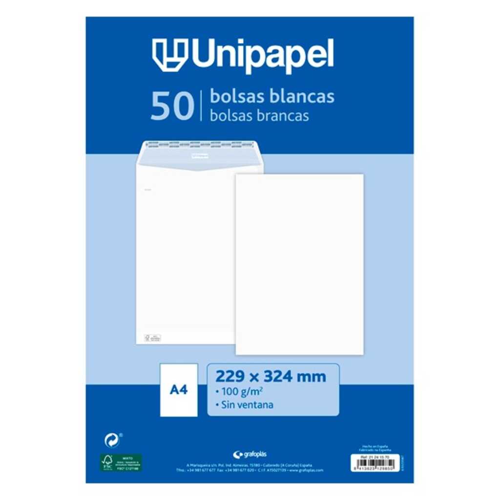 pack. 10 sobres din a4 foli 25x35 blanc