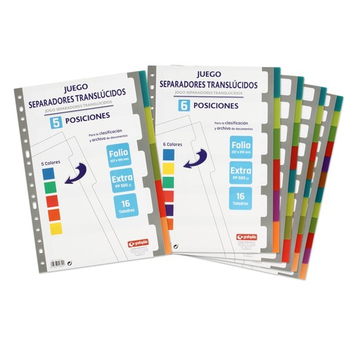 juego 8 separadores folio plastico 500mi