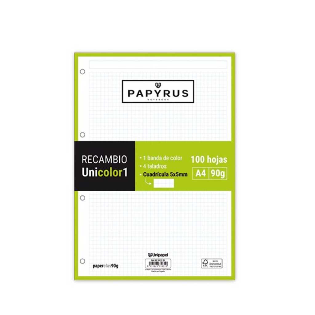 recambio papyrus a4 100h 90gr 5x5 verde
