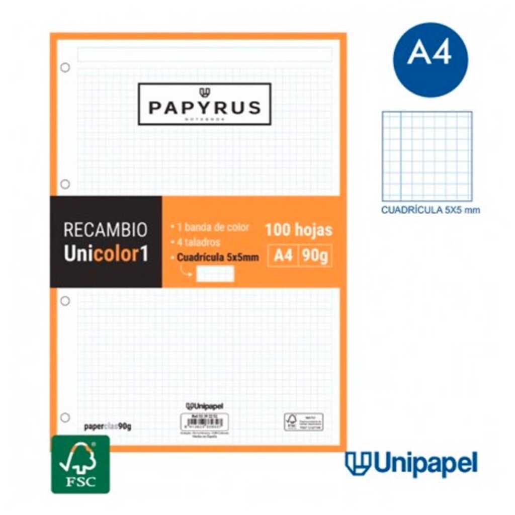 recambio papyrus a4 100h 90gr 5x5 naran