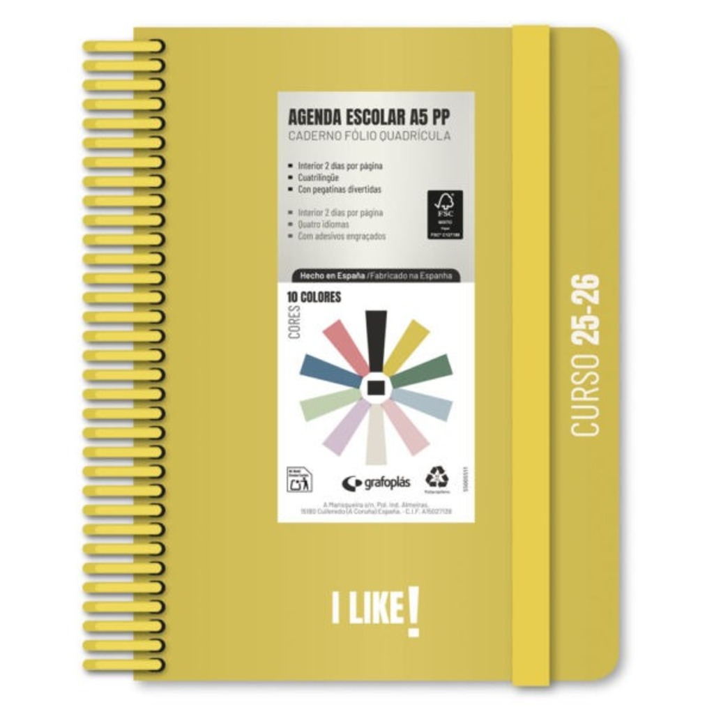 agenda escolar a5 2d/p 25/26 like amaril