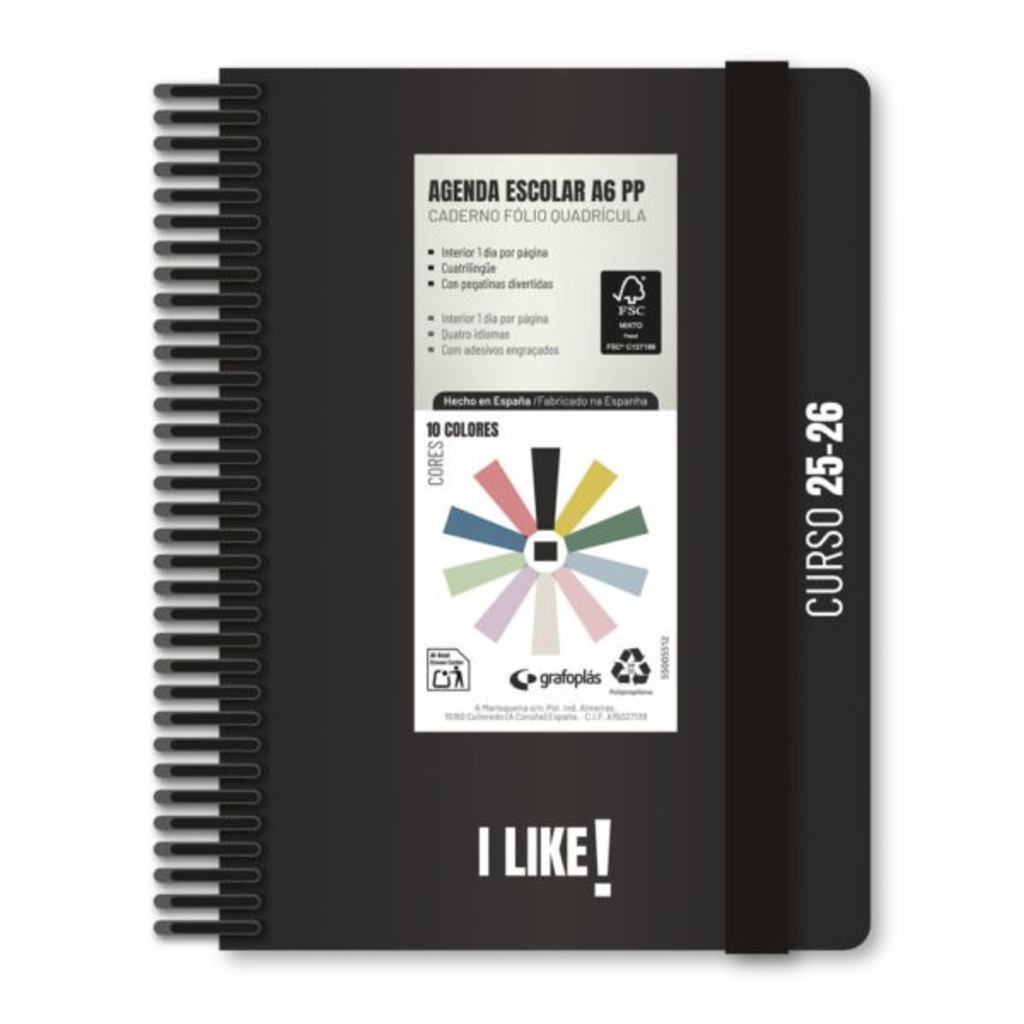 agenda escolar a6 d/p 25/26 like negro