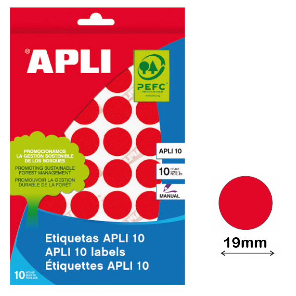 etiquetas adhesivas 19 mm. rojas