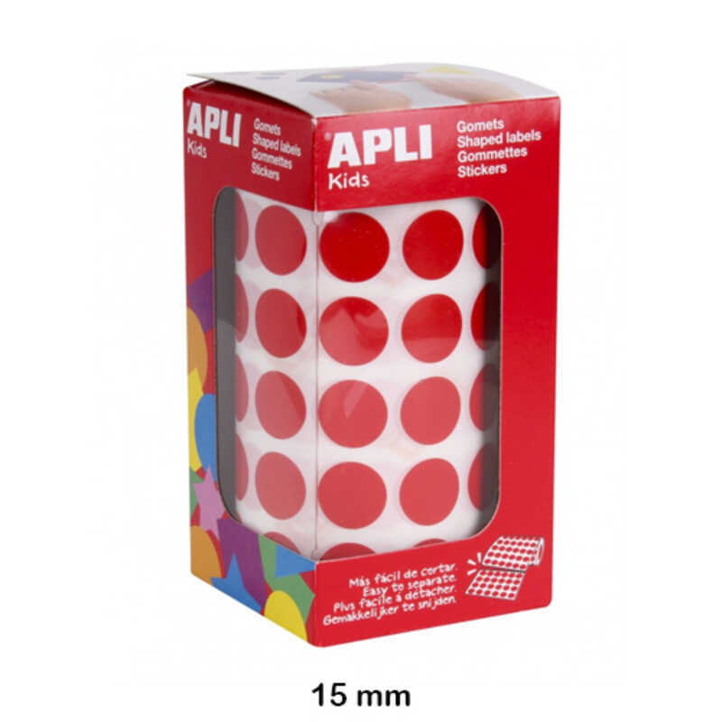 rollo gomets redondo 15mm. rojo