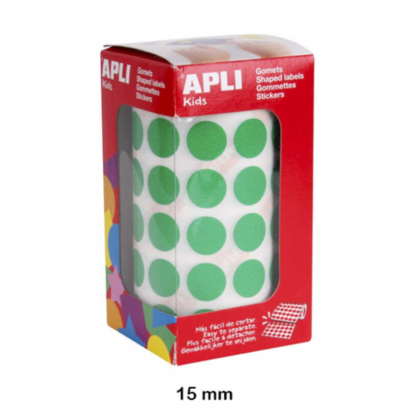 rollo gomets redondo 15mm. verde