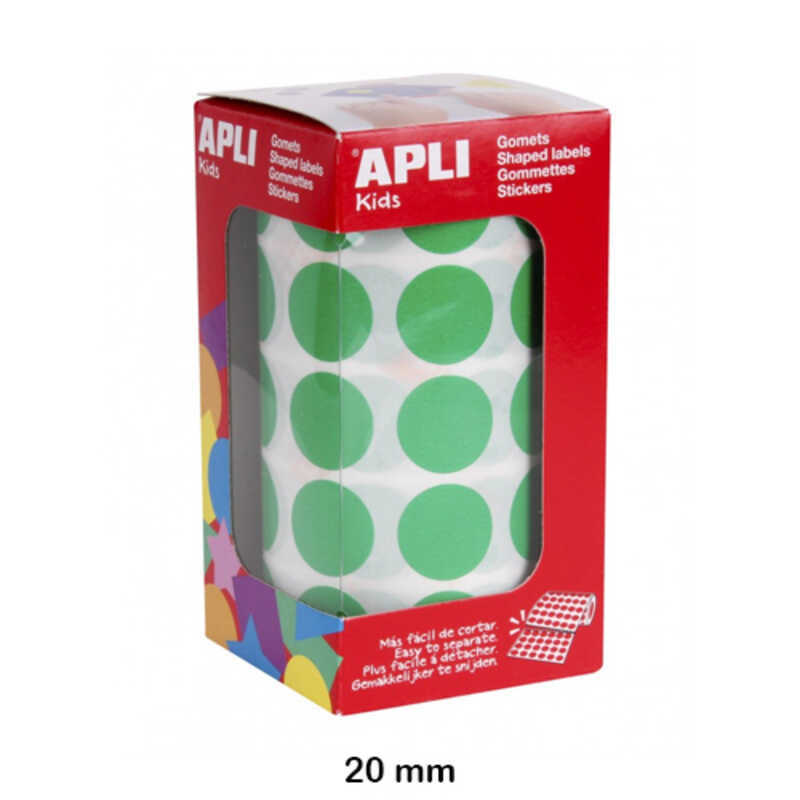 rollo gomets redondo 20mm. verde