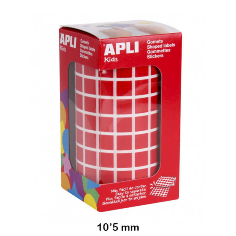 rollo gomets cuadrados 10mm rojo