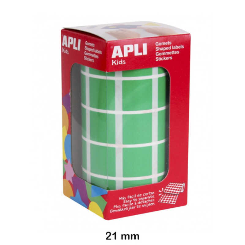 rollo gomets cuadrado 21mm verde