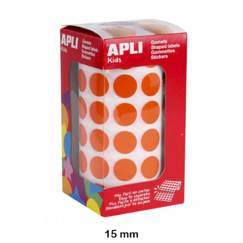 rollo gomets redondo 15mm. naranja