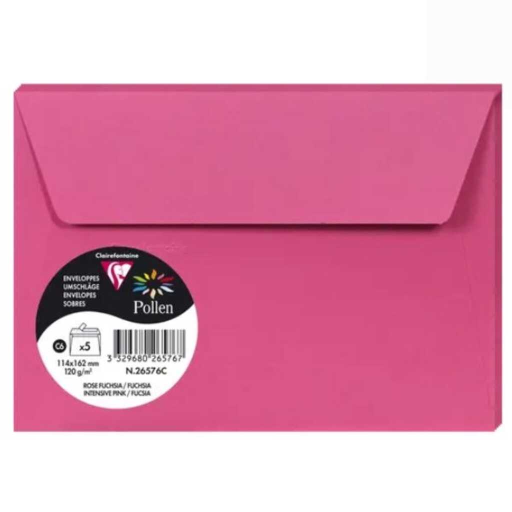 pack 5 sobres 114x162mm c6 120gr fucsia