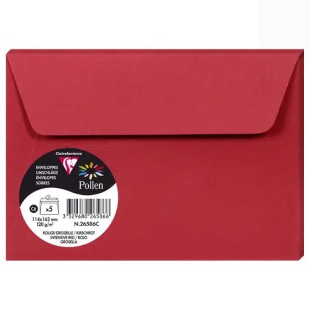 pack 5 sobres 114x162mm c6 120gr rojo