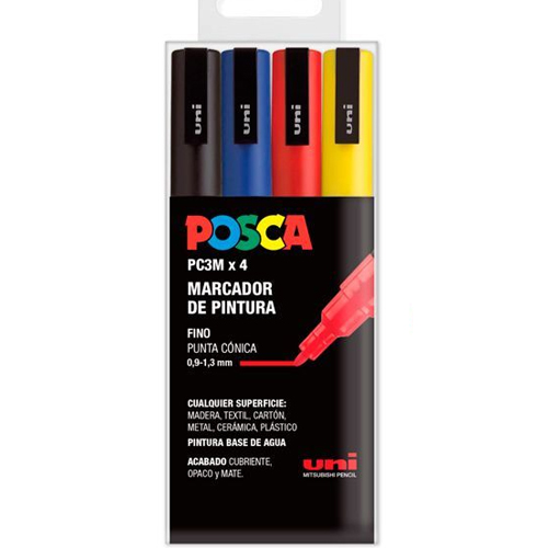 pack 4 rotuladores posca pc3-m basicos